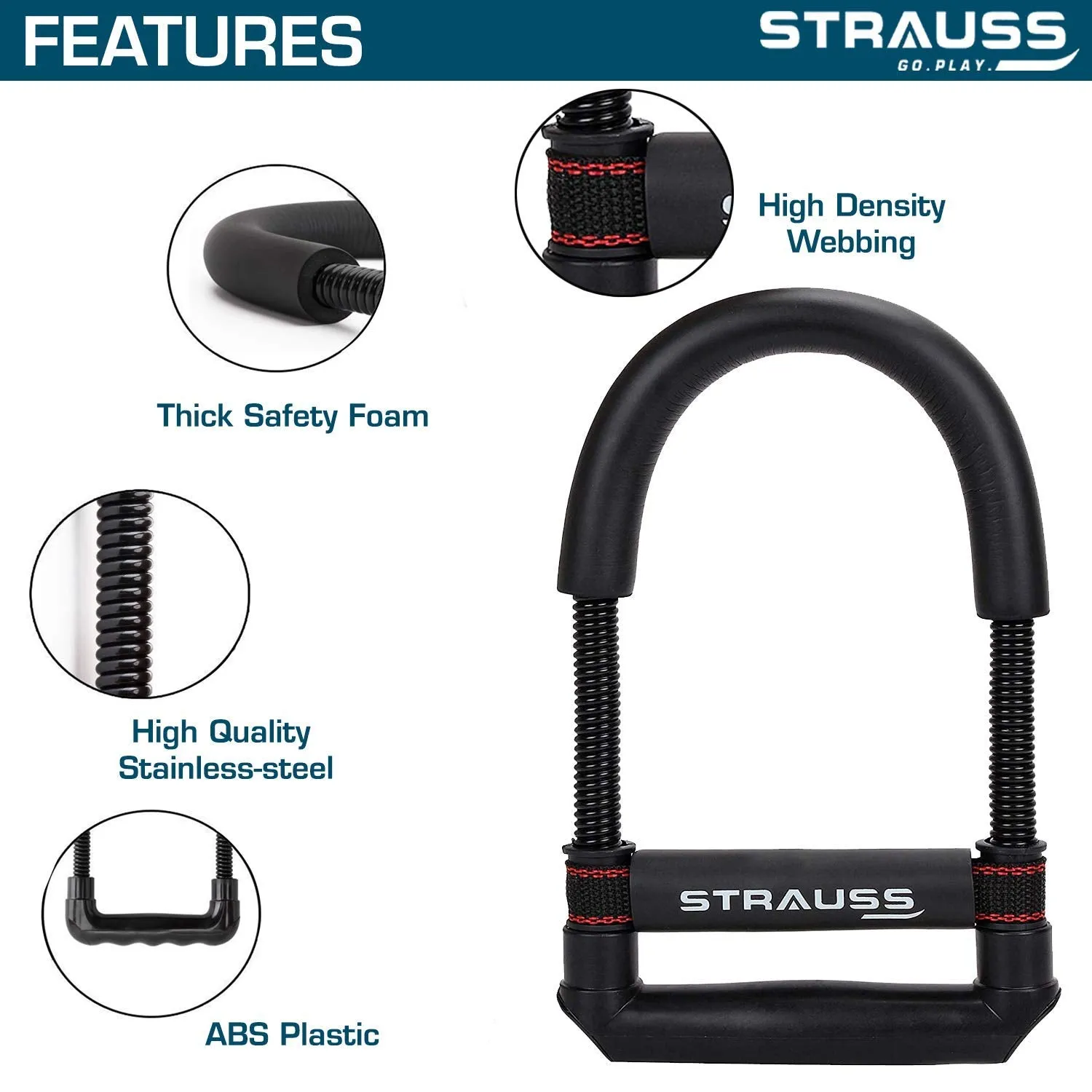 Strauss Adjustable Hand Grip Strengthener, (Black/Blue) and Wrist Exerciser, Black