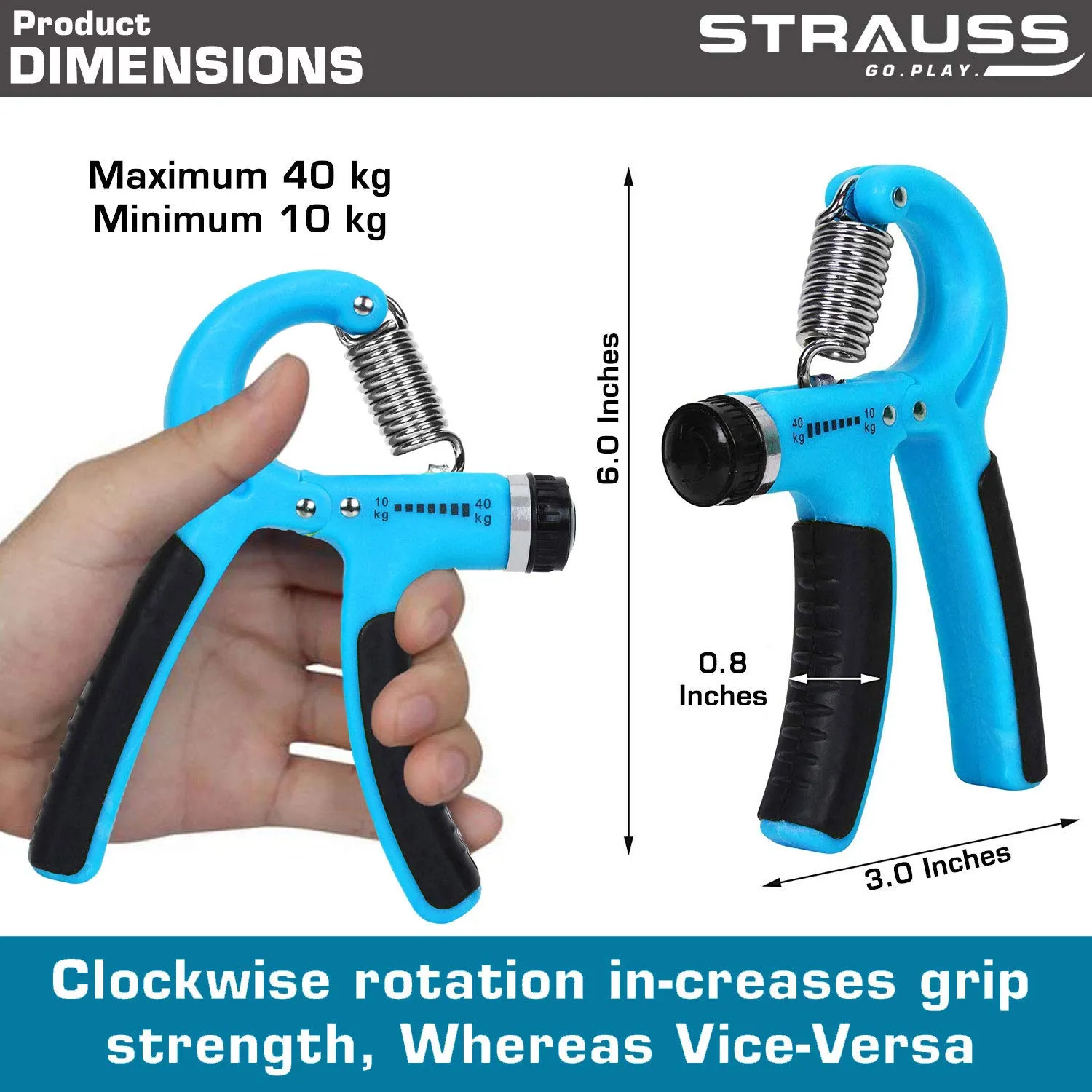 Strauss Adjustable Hand Grip Strengthener, (Black/Blue) and Wrist Exerciser, Black