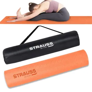Strauss Anti Skid TPE Yoga Mat with Carry Bag, 4mm, (Orange)