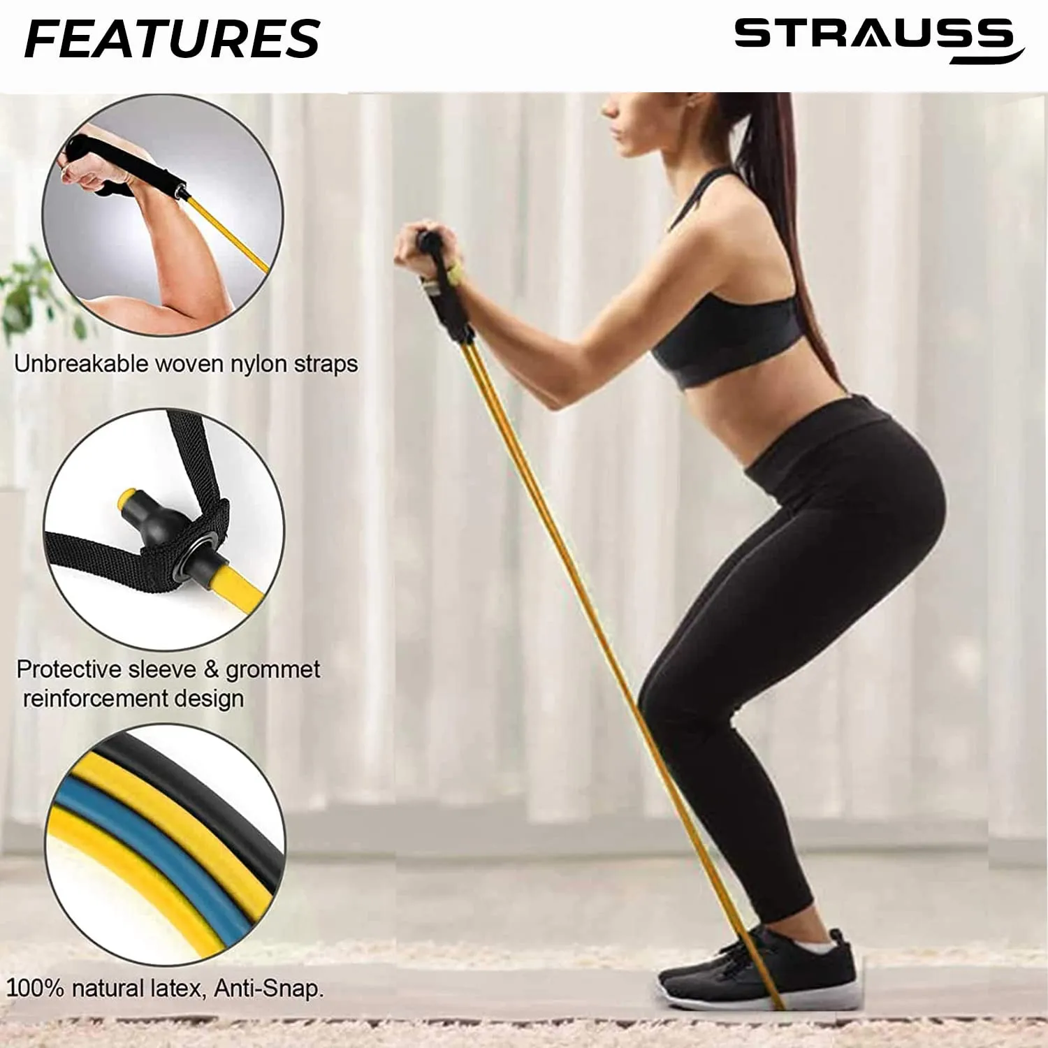 Strauss Single Resistance Tube with PVC Handles, Door Knob & Carry Bag, 4 Kg, (Yellow)