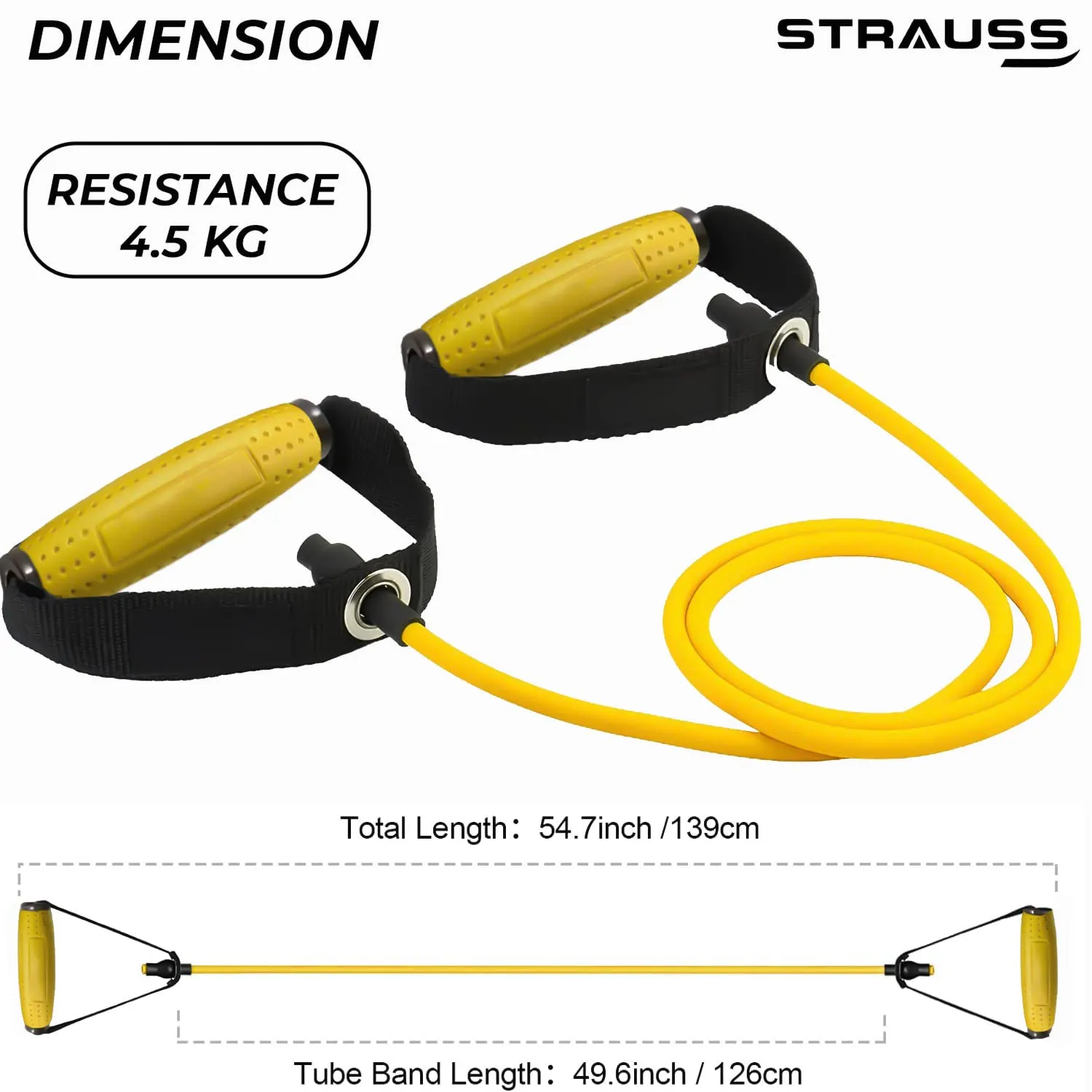 Strauss Single Resistance Tube with PVC Handles, Door Knob & Carry Bag, 4 Kg, (Yellow)