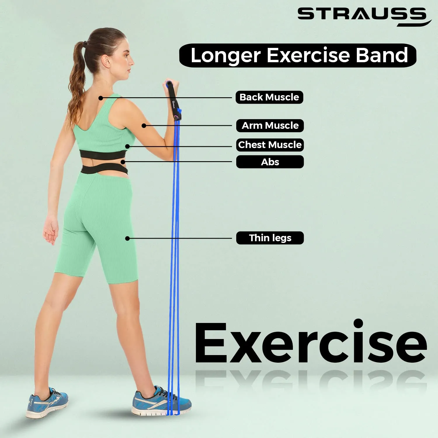 Strauss Triple Resistance Tube with PVC Handles, Door Knob & Carry Bag, 68 Kg, (Blue)