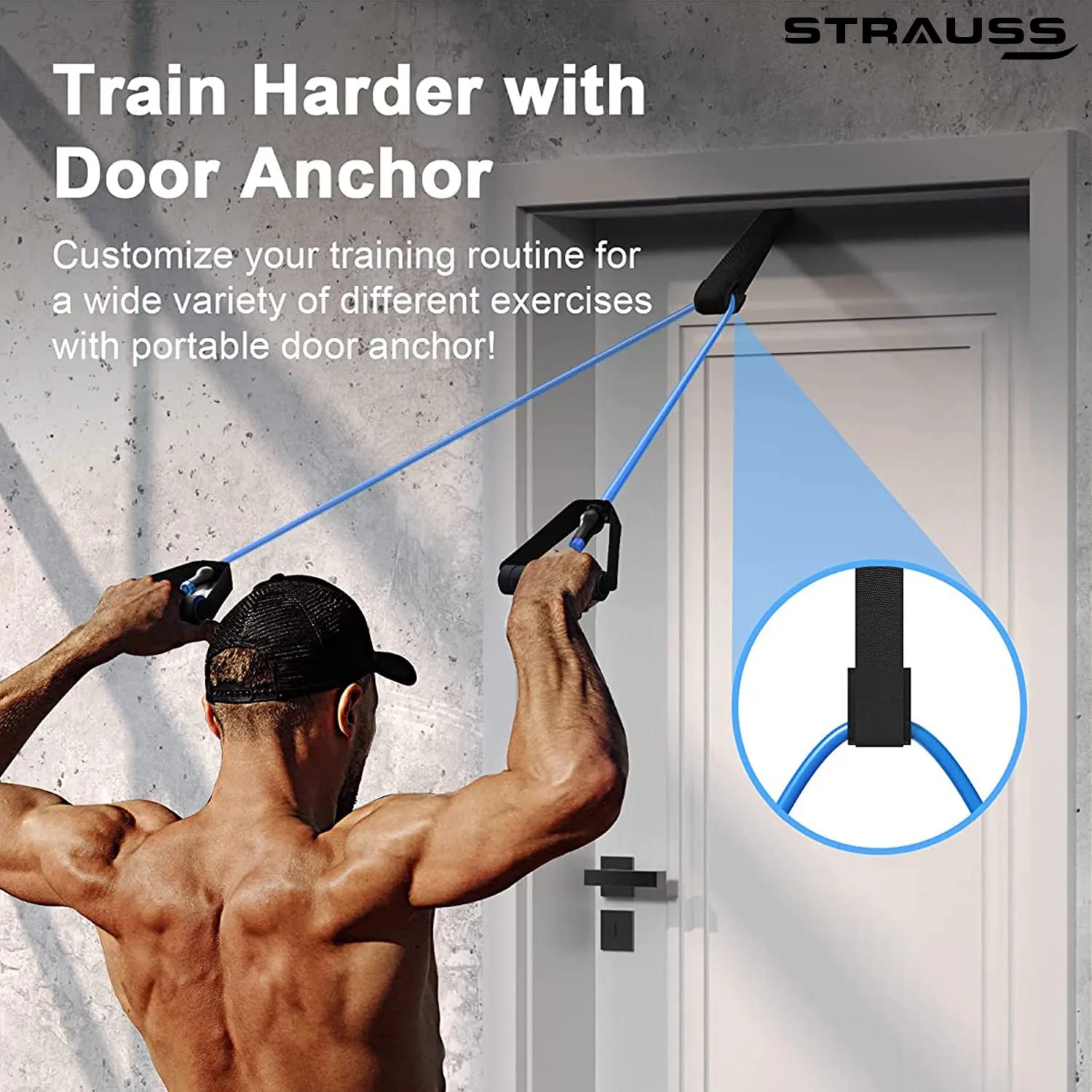 Strauss Triple Resistance Tube with PVC Handles, Door Knob & Carry Bag, 68 Kg, (Blue)