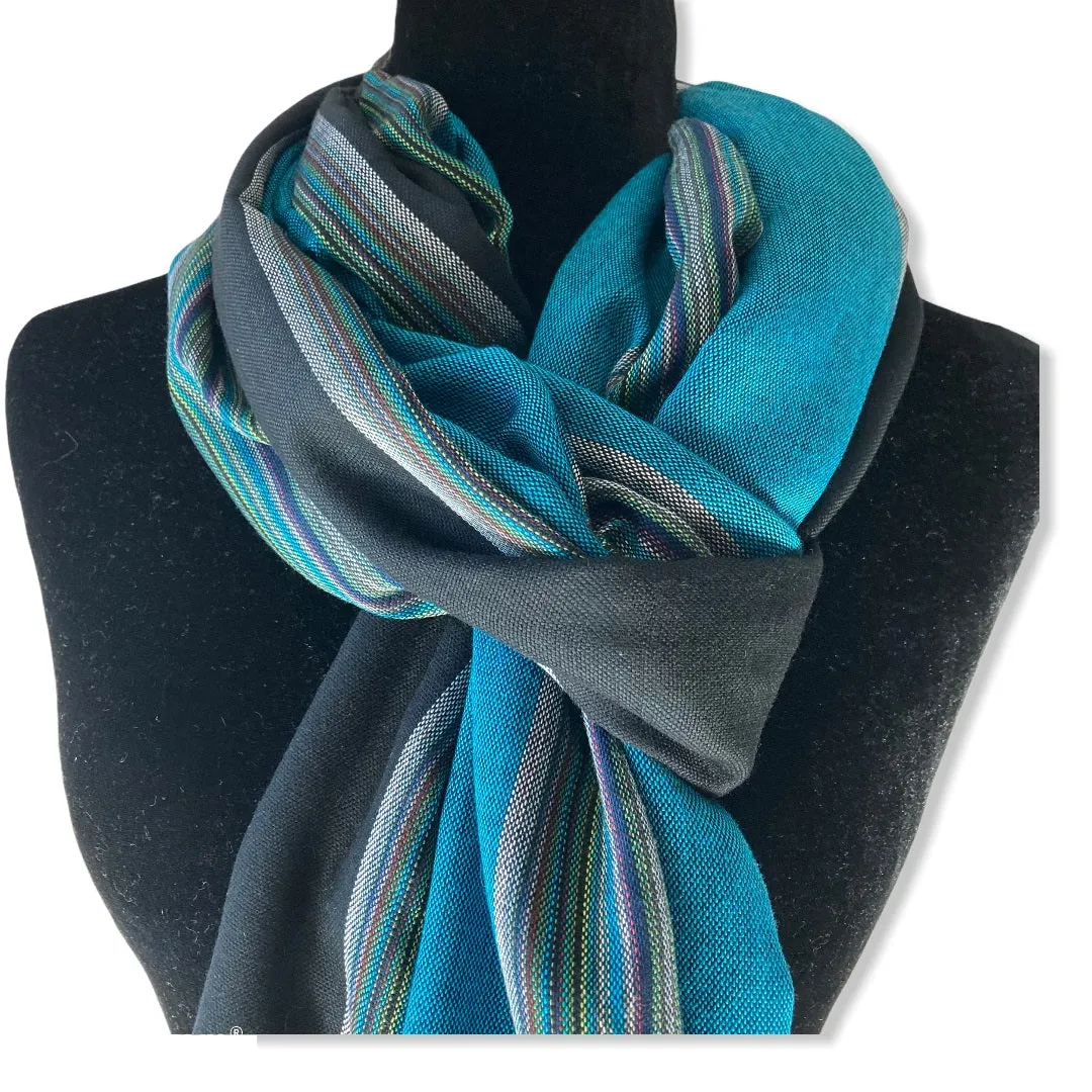Striped Handwoven Scarf - Turquoise & Black