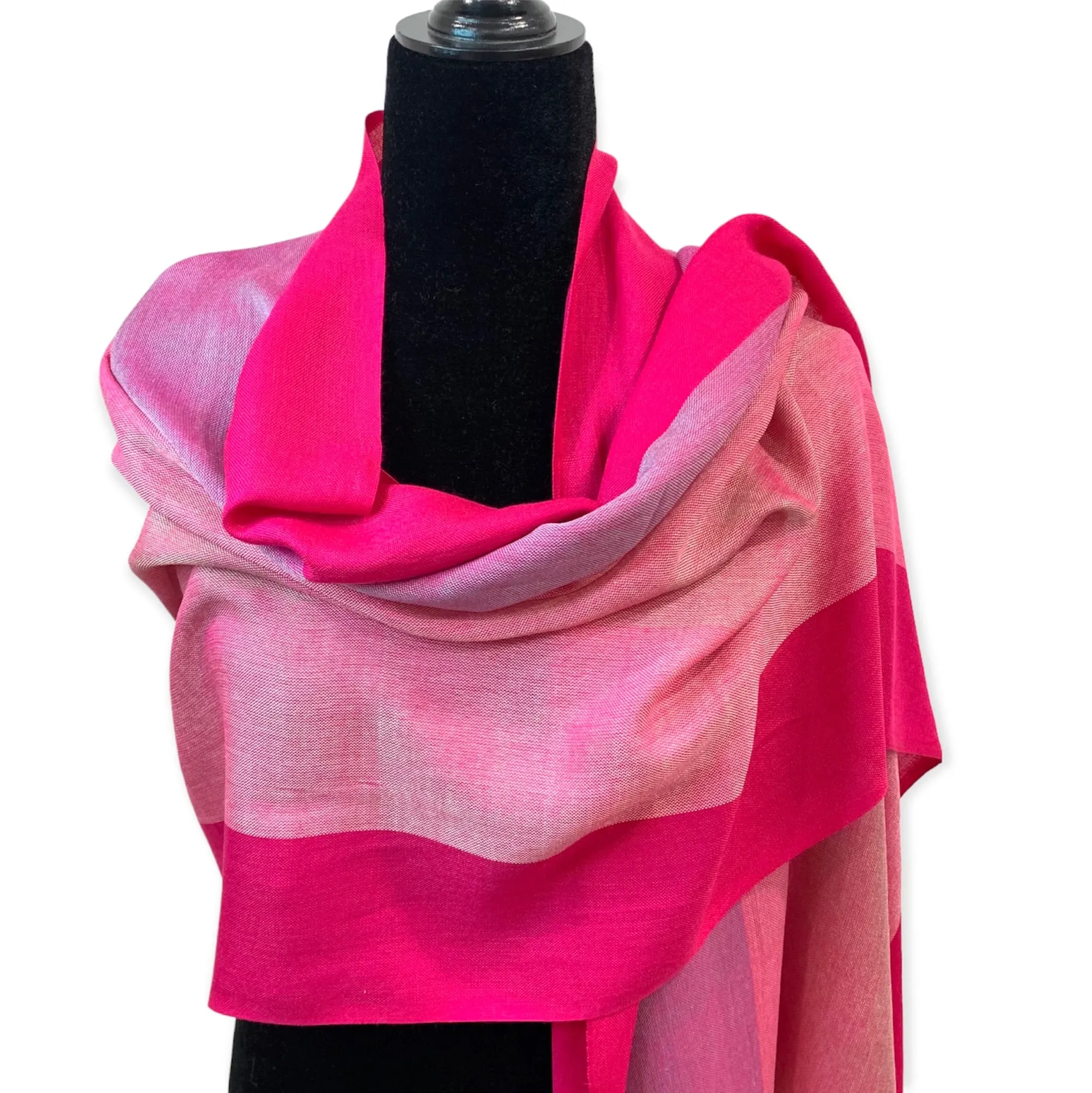 Wide Striped Handwoven Bamboo Viscose Scarf - Pink & Fuchsia